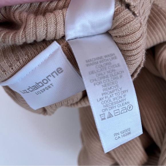 Vintage 90 Y2K Liz Claiborne Ribbed Camel Turtleneck Sweater Cotton Fitted - Picture 8 of 17